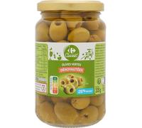 CARREFOUR CLASSIC' - Olives Vertes Dénoyautées Réduites en Sel - 25% de Sel en Moins - le bocal de 160 g net égoutté - 335g - Le Lot De 4
