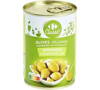 CARREFOUR CLASSIC' - Olives Vertes Farcies aux Amandes - Recette Pasteurisée - la boite de 120g net égoutté - 280g - Le Lot De 4