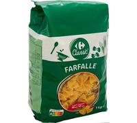 CARREFOUR CLASSIC - Pâtes Farfalle Gourmandes, Texture Al Dente pour Repas Savoureux (1 kg) - lot de 4 - Vendu par Lot