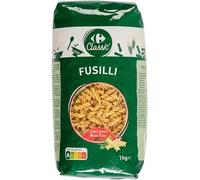 CARREFOUR CLASSIC' Pâtes fusilli en sachet de 1 kg - Semoule de blé dur qualité supérieure - Cuisson al dente en 6 min - Nutri-Score A - Lot de 4