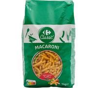 CARREFOUR CLASSIC' Pâtes Macaroni 1 kg - Semoule de blé dur - Cuisson al dente 7 min - Sachet refermable - Nutri-Score A - Lot de 4