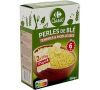 CARREFOUR CLASSIC' - Perles de Blé Tendres et Moelleuses - Semoule de Blé Dur - la boîte de 350g - Le Lot De 4