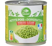 CARREFOUR CLASSIC' - Petits Pois Extra-Fins à l'Étuvée - Boîte de 280g Net Égoutté - 400g - Le Lot De 4