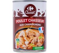 CARREFOUR CLASSIC - Plat Cuisiné Poulet Chasseur aux Champignons de Paris et Échalotes - Recette à la Crème et au Vin Blanc - la boite de 400g - Le Lot De 4