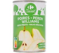 CARREFOUR CLASSIC - Poire Williams Demi-Fruits en Sirop Doux, Texture Fondante, Boîte 225g - Lot De 4