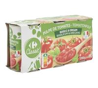 CARREFOUR CLASSIC' - Pulpe de Tomates Origan & Basilic - Tomates Cultivées en Italie · Prête à Cuisiner · Idéale Comme Base de Pizza · Format Familial - Les 3 Boites de 400g - 1200g - Le Lot De 3