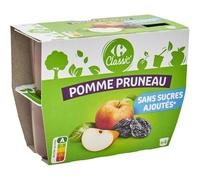 CARREFOUR CLASSIC' - Purée de Pommes Pruneaux sans Sucres Ajoutés - Recette sans Sucres Ajoutés - les 4 pots de 100 g - 400g - Le Lot De 4