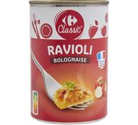 CARREFOUR CLASSIC - Ravioli à la Sauce Bolognaise au Porc et au Bœuf - Recette à la Purée de Tomate Triple Concentrée - la boite de 400g - Le Lot De 4