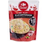CARREFOUR CLASSIC - Riz à la Cantonaise Micro-Ondable - Prêt en 1 min 30 - Riz Long Grain Étuvé - Omelette, Jambon Cuit Supérieur et Petits Pois - le paquet de 250g - Le Lot De 4