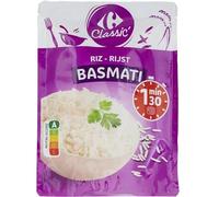 CARREFOUR CLASSIC' - Riz Basmati Cuisiné Long Grain de Qualité Supérieure - Prêt en 1 Minute 30 au Micro-Ondes - le sachet de 250g - Le Lot De 4