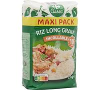 CARREFOUR CLASSIC' - Riz Long Grain Étuvé de Qualité Supérieure Grain Incollable - Le paquet de 2 kg - Le Lot De 3