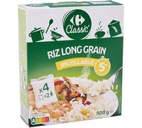 CARREFOUR CLASSIC' - Riz Long Grain Étuvé Incollable - Cuisson Rapide 5 Minutes - la boite de 4 sachets de 125g - 500g - Le Lot De 4