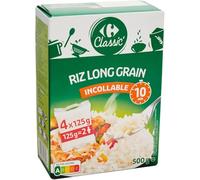 CARREFOUR CLASSIC - Riz Long Grain Incollable 10min - les 4 sachets de 125g - 500g - Le Lot De 4