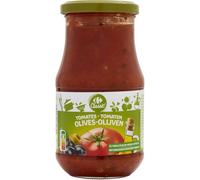 CARREFOUR CLASSIC' Sauce Tomates Olives 420g - Purée de tomates aux olives vertes et noires, huile d'olive vierge extra, recette savoureuse en bocal verre - Lot de 4