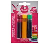 CARREFOUR CLASSIC' - Trio de Colorants Alimentaires Intenses pour Créations Gourmandes (3x6mL) - lot de 4 - Vendu par Lot