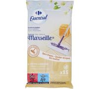CARREFOUR ESSENTIAL Lingettes Nettoyantes au Savon de Marseille - 15 lingettes jetables sans traces - Format pratique 300 g - Emballage wrap - Lot de 4