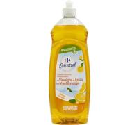 CARREFOUR ESSENTIAL Liquide Vaisselle Dégraissant au Vinaigre de Fruits et Citron - Format 750 mL - Bouteille en Plastique Recyclé à 50% - Lot de 4