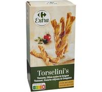 CARREFOUR EXTRA - Biscuits Apéritifs Torsades Feuilletées Tomate Olive et Origan - Pur Beurre · Croustillante et Fine - la boite de 100g - Le Lot De 4