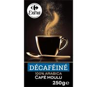 CARREFOUR EXTRA - Café Moulu Décaféiné 100% Arabica - Pur Arabica - le paquet de 250g - Le Lot De 4