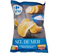 CARREFOUR EXTRA - Chips sel de mer - Cuisson Douce et Lente Façon Chaudron · Épaisses et Craquantes · Pomme de Terre Origine France - le paquet de 120g - Le Lot De 4
