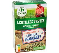 CARREFOUR EXTRA - Lentilles Vertes Gourmandes, Texture Fondante pour Recettes Savoureuses (Boîte 500g) - lot de 4 - Vendu par Lot