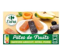 CARREFOUR EXTRA - Pâtes de Fruits Gourmandes Abricot, Mûre et Poire, Texture Fondante (Boîte 180g) - Le Lot De 4