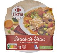 CARREFOUR EXTRA - Plat Cuisiné - Sauté de veau et Petits Légumes - Sans Colorant Avec Arômes Naturels · Prêt en 2 min au Micro-Ondes · 1 Portion - la barquette de 280g - Le Lot De 4