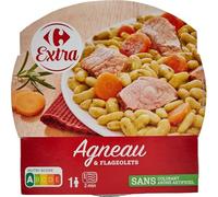 CARREFOUR EXTRA - Plat Cuisiné Saveur Authentique Agneau et Flageolets, Repas Prêt 300g - Le Lot De 3