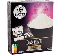 CARREFOUR EXTRA - Riz Basmati Long Aromatique, Grain Léger et Savoureux (5 x 90g) - Le Lot De 4