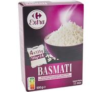 CARREFOUR EXTRA - Riz Basmati Long - Cuisson en 11 min - Cuisson Directe en Sachet - Zéro Vaisselle - la boite de 4 sachets de 125g - Le Lot De 4