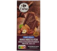 CARREFOUR EXTRA - Tablette de Chocolat au Lait aux Amandes, Noisettes et Noix de Pécan Entières - la tablette de 200g - Le Lot De 4