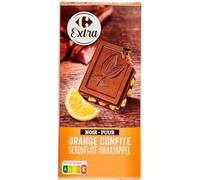 CARREFOUR EXTRA Tablette de Chocolat Noir Orange Confite 200g - Cacao 50% Minimum, Écorces d'Orange Confites 15%, Recette Gourmande au Caractère Fruité - Lot de 6