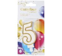 CARREFOUR HOME - Bougie Anniversaire N° 5 - Finition Blanche au Liseré Doré · Idéale pour la Décoration des Gâteaux d'Anniversaire - la bougie - Le Lot De 4