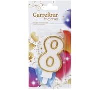 CARREFOUR HOME - Bougie Anniversaire N° 8 - Bobèche Incluse · Liseré Doré · Idéale pour Gâteaux et Cupcakes d'Anniversaire - la bougie - Le Lot De 4