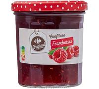 CARREFOUR ORIGINAL Confiture de Framboises en Pot de Verre - 370 g - Préparée avec 50 g de Fruits pour 100 g - Saveur Authentique des Fruits Rouges - Lot de 4