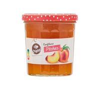 CARREFOUR ORIGINAL Confiture de pêches en pot verre 370 g - Préparée avec 50 g de fruits pour 100 g - Saveur fruitée et équilibrée pour un petit-déjeuner sain - Lot de 4