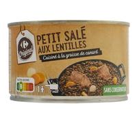 CARREFOUR ORIGINAL - Plat Cuisiné petit salé lentilles - Cuisiné à la Graisse de Canard · Sans Conservateur - la boîte de 420g - Le Lot De 4