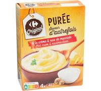 CARREFOUR ORIGINAL Purée Crème et Noix de Muscade - Pack de 4 sachets individuels de 125 g chacun - Préparation instantanée à la saveur authentique - Nutri-Score A - Lot de 4