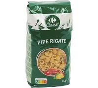 CARREFOUR Pâtes Pipe Rigate 1 kg, Semoule de Blé Dur de Qualité Supérieure, Cuisson Al Dente 10 Minutes, Sachet Refermable - Lot de 4