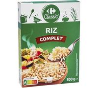 CARREFOUR - Riz Complet Nutritif et Savoureux, Texture Fondante pour Tous Vos Plats (500g) - Le Lot De 4