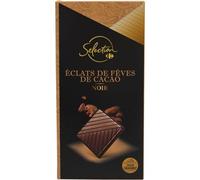 CARREFOUR SELECTION - Chocolat Noir Intense aux Éclats de Fèves de Cacao, Texture Croquante (Tablette 100g) - Le Lot De 4