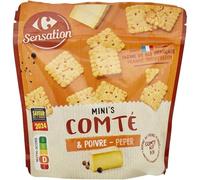 CARREFOUR SENSATION - Biscuits Apéritifs Comté et Poivre - Comté AOP Affiné 8 Mois · Farine de Blé Française · Craquante et Légère - le paquet de 100g - Le Lot De 4