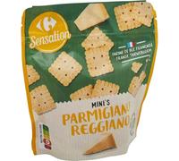 CARREFOUR SENSATION - Biscuits apéritifs mini au parmesan - Au Parmigiano Reggiano · Farine de Blé Française · Craquante et Légère - le paquet de 100g - Le Lot De 4