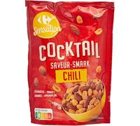 CARREFOUR SENSATION - Cacahuètes amandes Chili - Extra Croquant · Le Mélange Pimenté pour les Amateurs de Piquant - le sachet de 120g - Le Lot De 4