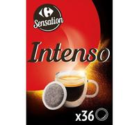 CARREFOUR SENSATION Café Dosettes Intense Compatible Senseo - Pack de 36 dosettes - 267 g - Arôme intense - 100% café moulu - Conditionné sous atmosphère protectrice - Lot de 3