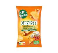 CARREFOUR SENSATION - Chips chèvre et piment d'Espelette - Sans Huile de Palme · Pomme de Terre Origine France · Craquantes et Savoureuses - le paquet de 135g - Le Lot De 4