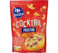 CARREFOUR SENSATION - Cocktail Prestige - Mélange de Cacahuètes, Noix de Cajou, Amandes, Noix de Macadamia, Noix de Pécan et Maïs - Snack Apéritif - le sachet de 200 g - Le Lot De 4