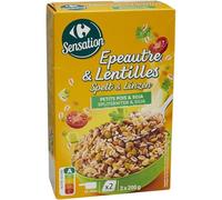 CARREFOUR SENSATION - Duo Protéiné Épeautre & Lentilles, Texture Fondante et Nutritive, 2x200g