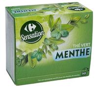 CARREFOUR SENSATION - Infusion Rafraîchissante au Thé Vert et Menthe, Saveur Intense (50 sachets, 80g) - Le Lot De 4