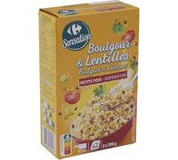 CARREFOUR SENSATION Mélange Céréales Boulgour Lentilles Petits Pois - Pack de 2 boîtes de 200 g chacune - Prêt en 10 minutes - Nutri-Score A - Épicerie saine et équilibrée - Lot de 4